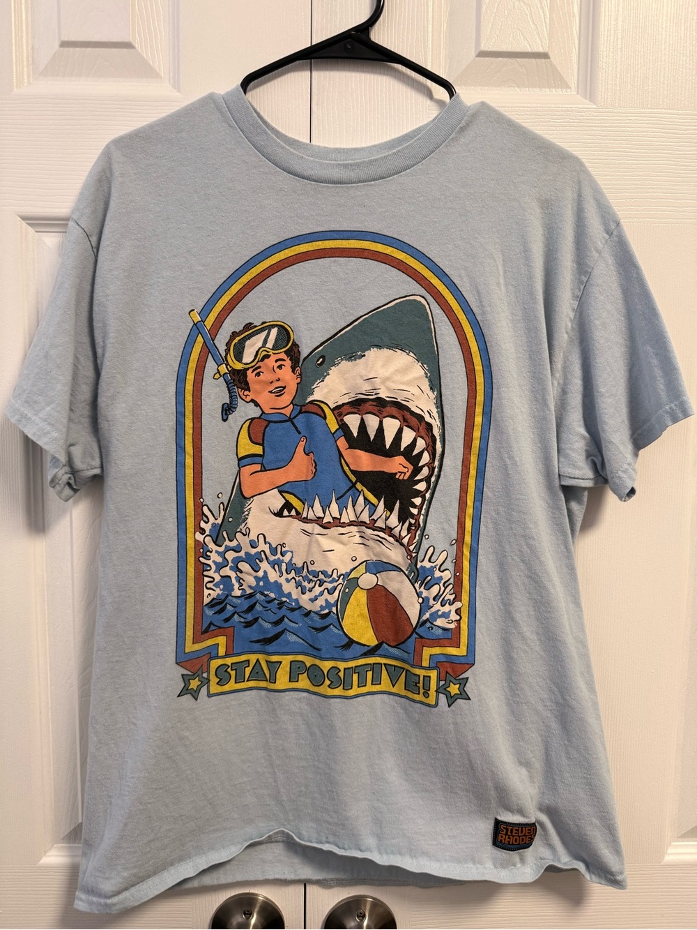 RHODE Light Blue Kids 'Stay Positive!' Graphic Tee with Beach Scene 100% cotton